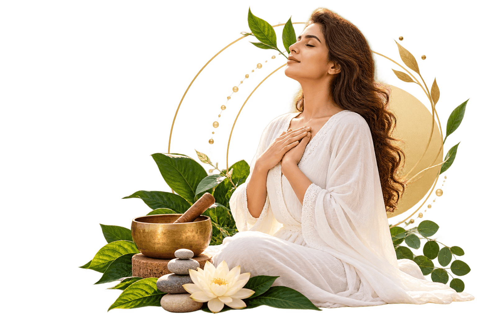 A woman in a peaceful meditation pose